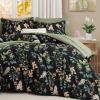 imageQueen Comforter Set 7 Pieces Floral Comforter Bed in A BagCoral Botanical Comforter Set with PillowcasesSoft Microfiber Complete Bedding Sets for All SeasonBlack