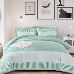imageBlue Comforter Set Queen SizeBoho Striped Comforters for Boys ampamp Girls7 Pieces Bed in A Bag Simple NeutralStyle Bedding Sets for Kids TeenSage Green