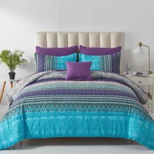 imageBoho Queen Comforter Set 8 Pieces Teal Comforter Bohemian Striped Bed in A BagSoft Microfiber Bedding Set for All SeasonsAqua