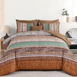 imageBoho Queen Comforter Set 8 Pieces Teal Comforter Bohemian Striped Bed in A BagSoft Microfiber Bedding Set for All SeasonsBrown