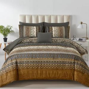 imageBoho Queen Comforter Set 8 Pieces Teal Comforter Bohemian Striped Bed in A BagSoft Microfiber Bedding Set for All SeasonsBrown and Black