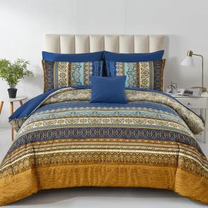 imageBoho Queen Comforter Set 8 Pieces Teal Comforter Bohemian Striped Bed in A BagSoft Microfiber Bedding Set for All SeasonsBrown and Blue