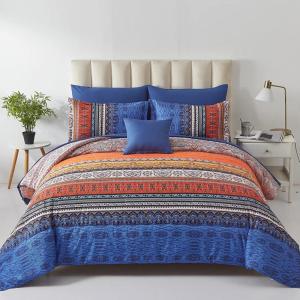 imageBoho Queen Comforter Set 8 Pieces Teal Comforter Bohemian Striped Bed in A BagSoft Microfiber Bedding Set for All SeasonsBurnt Orange