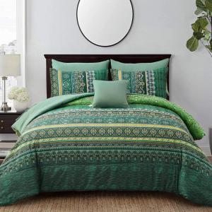 imageBoho Queen Comforter Set 8 Pieces Teal Comforter Bohemian Striped Bed in A BagSoft Microfiber Bedding Set for All SeasonsDark Green