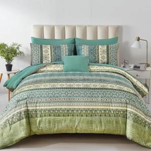 imageBoho Queen Comforter Set 8 Pieces Teal Comforter Bohemian Striped Bed in A BagSoft Microfiber Bedding Set for All SeasonsGreen