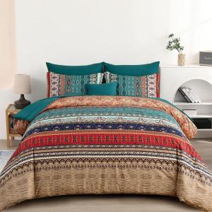 imageBoho Queen Comforter Set 8 Pieces Teal Comforter Bohemian Striped Bed in A BagSoft Microfiber Bedding Set for All SeasonsGreen and Brown