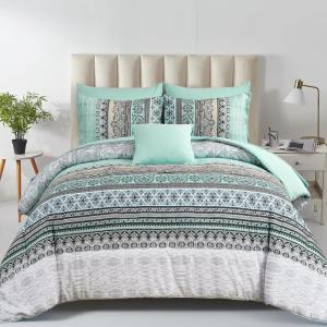 imageBoho Queen Comforter Set 8 Pieces Teal Comforter Bohemian Striped Bed in A BagSoft Microfiber Bedding Set for All SeasonsSage Green