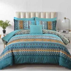 imageBoho Queen Comforter Set 8 Pieces Teal Comforter Bohemian Striped Bed in A BagSoft Microfiber Bedding Set for All SeasonsTeal and Yellow