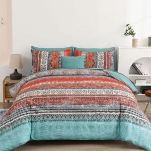 imageBoho Queen Comforter Set 8 Pieces Teal Comforter Bohemian Striped Bed in A BagSoft Microfiber Bedding Set for All SeasonsTerracotta