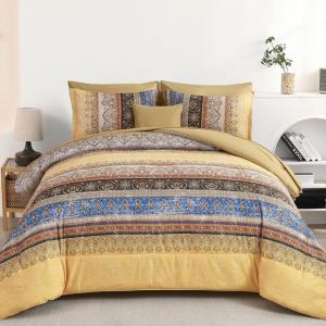 imageBoho Queen Comforter Set 8 Pieces Teal Comforter Bohemian Striped Bed in A BagSoft Microfiber Bedding Set for All SeasonsYellow