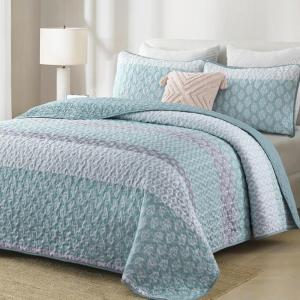imageCottolester Aqua Quilt Set Queen Size Boho Striped Bedspread Lightweight Soft Microfiber Bedding Set 96quotx90quot 3 PiecesAqua
