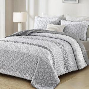 imageCottolester Aqua Quilt Set Queen Size Boho Striped Bedspread Lightweight Soft Microfiber Bedding Set 96quotx90quot 3 PiecesGrey