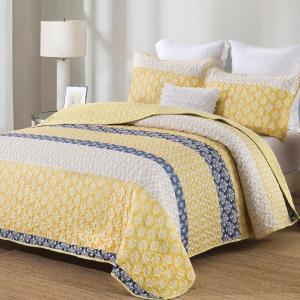 imageCottolester Aqua Quilt Set Queen Size Boho Striped Bedspread Lightweight Soft Microfiber Bedding Set 96quotx90quot 3 PiecesYellow