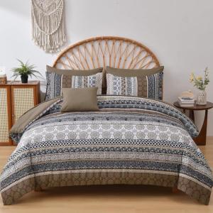 imageCottolester Boho Comforter Set Queen Size8 Piece Bed in a Bag Bohemian Striped Bedding Quilt SetPurple Paisley Floral Comforter and Sheet SetSoft Microfiber Complete Bedding Sets for All SeasonBrown