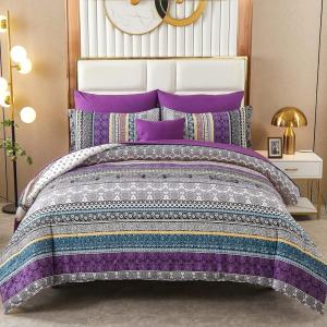 imageCottolester Boho Comforter Set Queen Size8 Piece Bed in a Bag Bohemian Striped Bedding Quilt SetPurple Paisley Floral Comforter and Sheet SetSoft Microfiber Complete Bedding Sets for All SeasonPurple