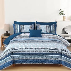 imageCottolester Boho Comforter Set Queen Size8 Piece Bed in a Bag Bohemian Striped Bedding Quilt SetPurple Paisley Floral Comforter and Sheet SetSoft Microfiber Complete Bedding Sets for All SeasonNavy Blue