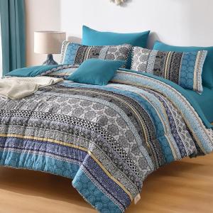 imageCottolester Boho Comforter Set Queen Size8 Piece Bed in a Bag Bohemian Striped Bedding Quilt SetPurple Paisley Floral Comforter and Sheet SetSoft Microfiber Complete Bedding Sets for All SeasonTeal