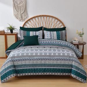 imageCottolester Boho Comforter Set Queen Size8 Piece Bed in a Bag Bohemian Striped Bedding Quilt SetPurple Paisley Floral Comforter and Sheet SetSoft Microfiber Complete Bedding Sets for All SeasonEmerald Green