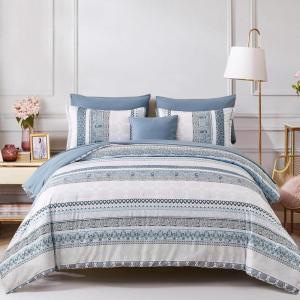 imageCottolester Boho Comforter Set Queen Size8 Piece Bed in a Bag Bohemian Striped Bedding Quilt SetPurple Paisley Floral Comforter and Sheet SetSoft Microfiber Complete Bedding Sets for All SeasonLight Blue