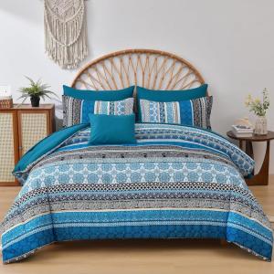 imageCottolester Boho Comforter Set Queen Size8 Piece Bed in a Bag Bohemian Striped Bedding Quilt SetPurple Paisley Floral Comforter and Sheet SetSoft Microfiber Complete Bedding Sets for All SeasonTeal Blue