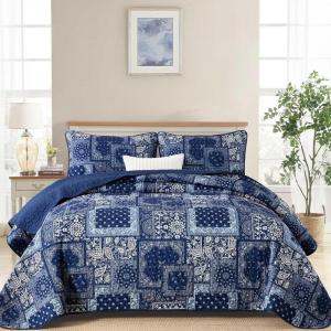 imageCottolester Queen Quilt Set 3 PiecesEmerald Green Patchwork Quilt SetBoho Farmhouse Bedspread Soft Microfiber Bedding Set 96quotx90quotBlue
