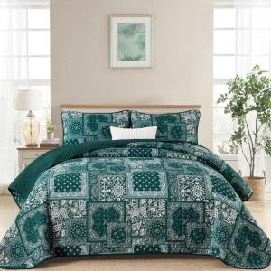 imageCottolester Queen Quilt Set 3 PiecesEmerald Green Patchwork Quilt SetBoho Farmhouse Bedspread Soft Microfiber Bedding Set 96quotx90quotEmerald Green