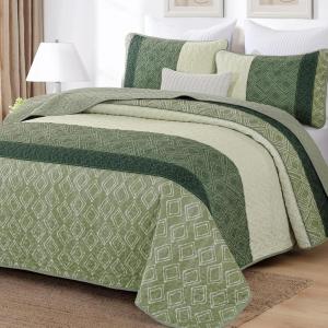 imageCottolester Queen Quilt Set 3 PiecesGray and Blue Striped Quilt SetBoho Farmhouse Bedspread Soft Microfiber Bedding Set for All Season 96quotx90quotGreen