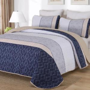 imageCottolester Queen Quilt Set 3 PiecesGray and Blue Striped Quilt SetBoho Farmhouse Bedspread Soft Microfiber Bedding Set for All Season 96quotx90quotGray and Yellow