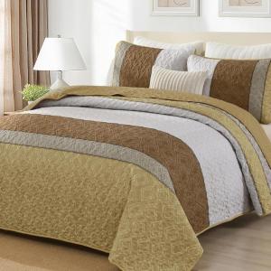 imageCottolester Queen Quilt Set 3 PiecesGray and Blue Striped Quilt SetBoho Farmhouse Bedspread Soft Microfiber Bedding Set for All Season 96quotx90quotKhaki and Brown