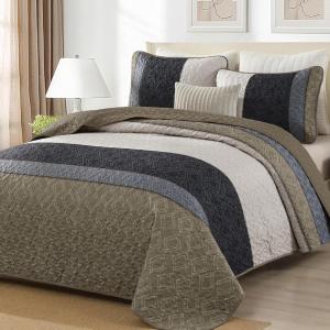 imageCottolester Queen Quilt Set 3 PiecesGray and Blue Striped Quilt SetBoho Farmhouse Bedspread Soft Microfiber Bedding Set for All Season 96quotx90quotTaupe