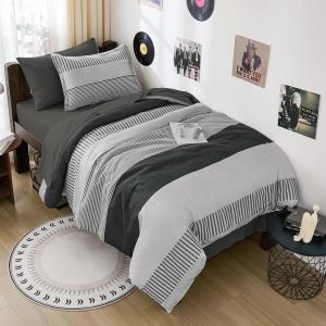 imageFull Size Comforter Blue Striped Comforters for Boys ampamp Girls7 Pieces Bed in A Bag Simple NeutralStyle Bedding Sets for Kids TeenDark Gray