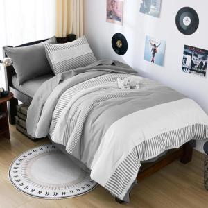 imageFull Size Comforter Blue Striped Comforters for Boys ampamp Girls7 Pieces Bed in A Bag Simple NeutralStyle Bedding Sets for Kids TeenGray