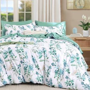 imageQueen Comforter Set 7 Pieces Floral Comforter Bed in A BagCoral Botanical Comforter Set with PillowcasesSoft Microfiber Complete Bedding Sets for All SeasonAqua