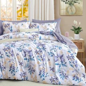 imageQueen Comforter Set 7 Pieces Floral Comforter Bed in A BagCoral Botanical Comforter Set with PillowcasesSoft Microfiber Complete Bedding Sets for All SeasonPurple