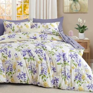 imageQueen Comforter Set 7 Pieces Floral Comforter Bed in A BagCoral Botanical Comforter Set with PillowcasesSoft Microfiber Complete Bedding Sets for All SeasonPurple Green