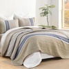 image:imageCottolester Quilt Queen Size Green Patchwork Striped Quilt Set 3 Pieces Soft Lightweight Bedspread Coverlet Bedding Set for All Season 96x90Beige