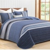 image:imageCottolester Quilt Queen Size Green Patchwork Striped Quilt Set 3 Pieces Soft Lightweight Bedspread Coverlet Bedding Set for All Season 96x90Navy Blue