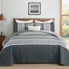 image:imageCottolester Quilt Queen Size Green Patchwork Striped Quilt Set 3 Pieces Soft Lightweight Bedspread Coverlet Bedding Set for All Season 96x90Grey