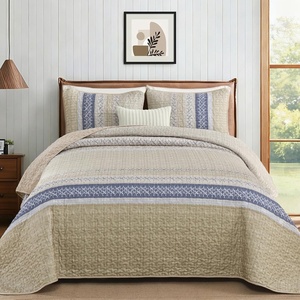 image:imageCottolester Quilt Queen Size Green Patchwork Striped Quilt Set 3 Pieces Soft Lightweight Bedspread Coverlet Bedding Set for All Season 96x90Beige