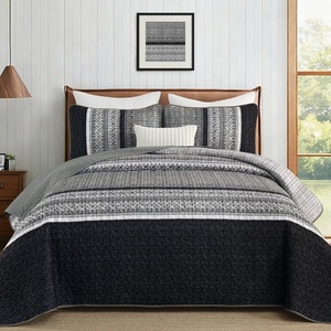 image:imageCottolester Quilt Queen Size Green Patchwork Striped Quilt Set 3 Pieces Soft Lightweight Bedspread Coverlet Bedding Set for All Season 96x90Black
