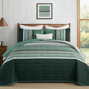 image:imageCottolester Quilt Queen Size Green Patchwork Striped Quilt Set 3 Pieces Soft Lightweight Bedspread Coverlet Bedding Set for All Season 96x90Green
