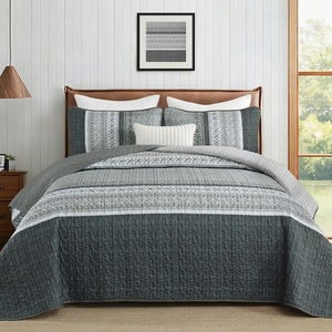 image:imageCottolester Quilt Queen Size Green Patchwork Striped Quilt Set 3 Pieces Soft Lightweight Bedspread Coverlet Bedding Set for All Season 96x90Grey