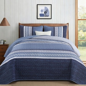 image:imageCottolester Quilt Queen Size Green Patchwork Striped Quilt Set 3 Pieces Soft Lightweight Bedspread Coverlet Bedding Set for All Season 96x90Navy Blue