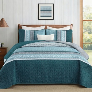 image:imageCottolester Queen Quilt Bedding SetTaupe Grey Patchwork Striped Bedspread Coverlet Set Queen3 Pieces Soft Lightweight Boho Quilt Set for All Season 96x90Teal