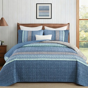 image:imageCottolester Queen Quilt Bedding SetTaupe Grey Patchwork Striped Bedspread Coverlet Set Queen3 Pieces Soft Lightweight Boho Quilt Set for All Season 96x90Blue